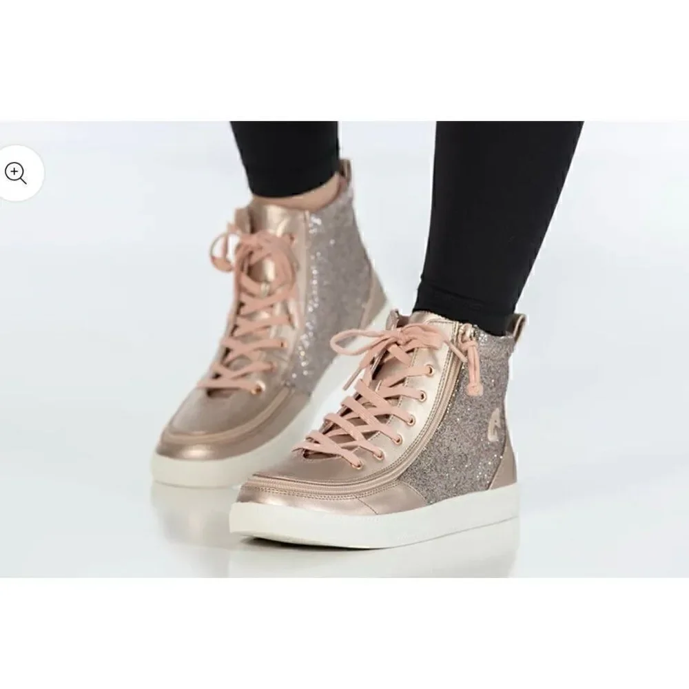 BILLY Classic Lace High Unicorn Glitter Sneaker - Rose Gold Kids Size 7